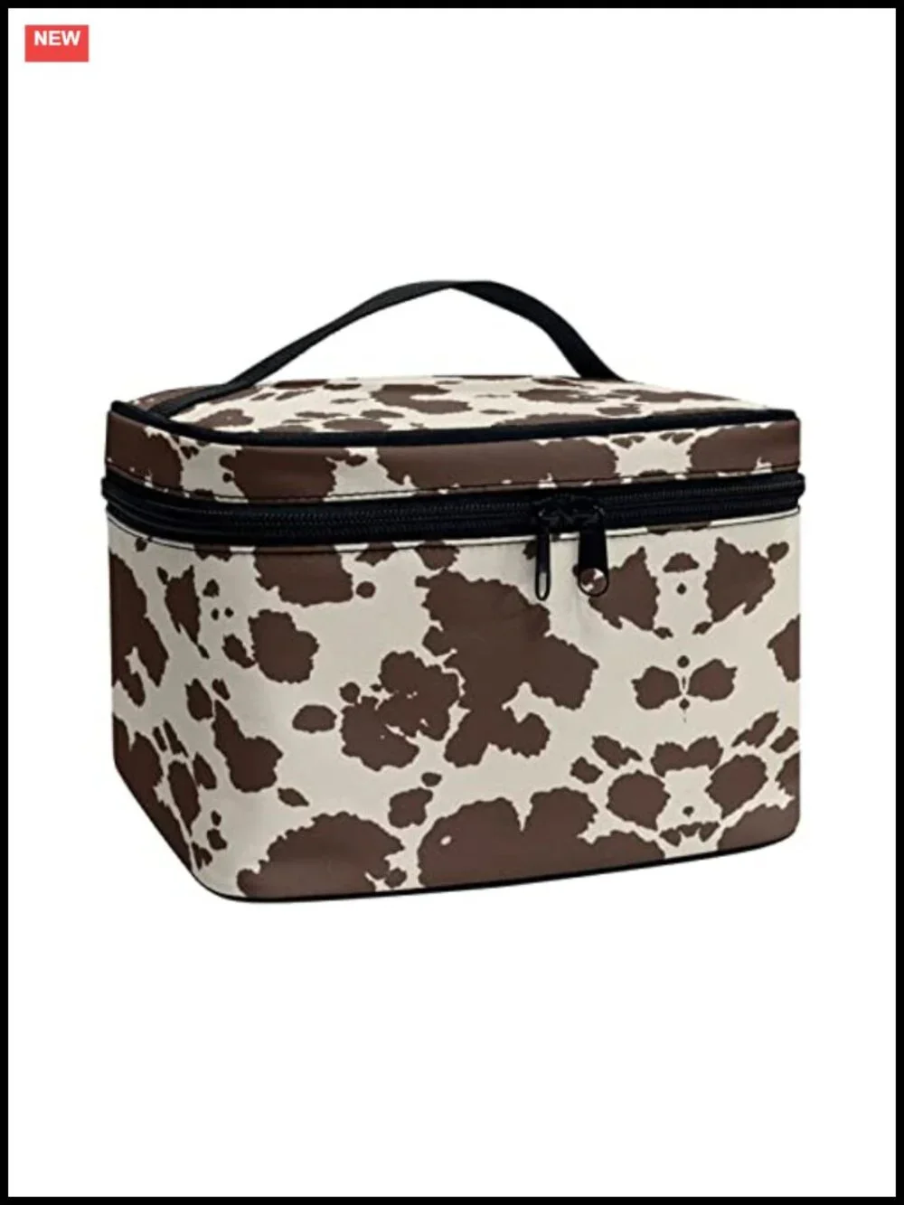 Cow Print Waterproof Travel Makeup Bag Tote Organizer with Handle for Women